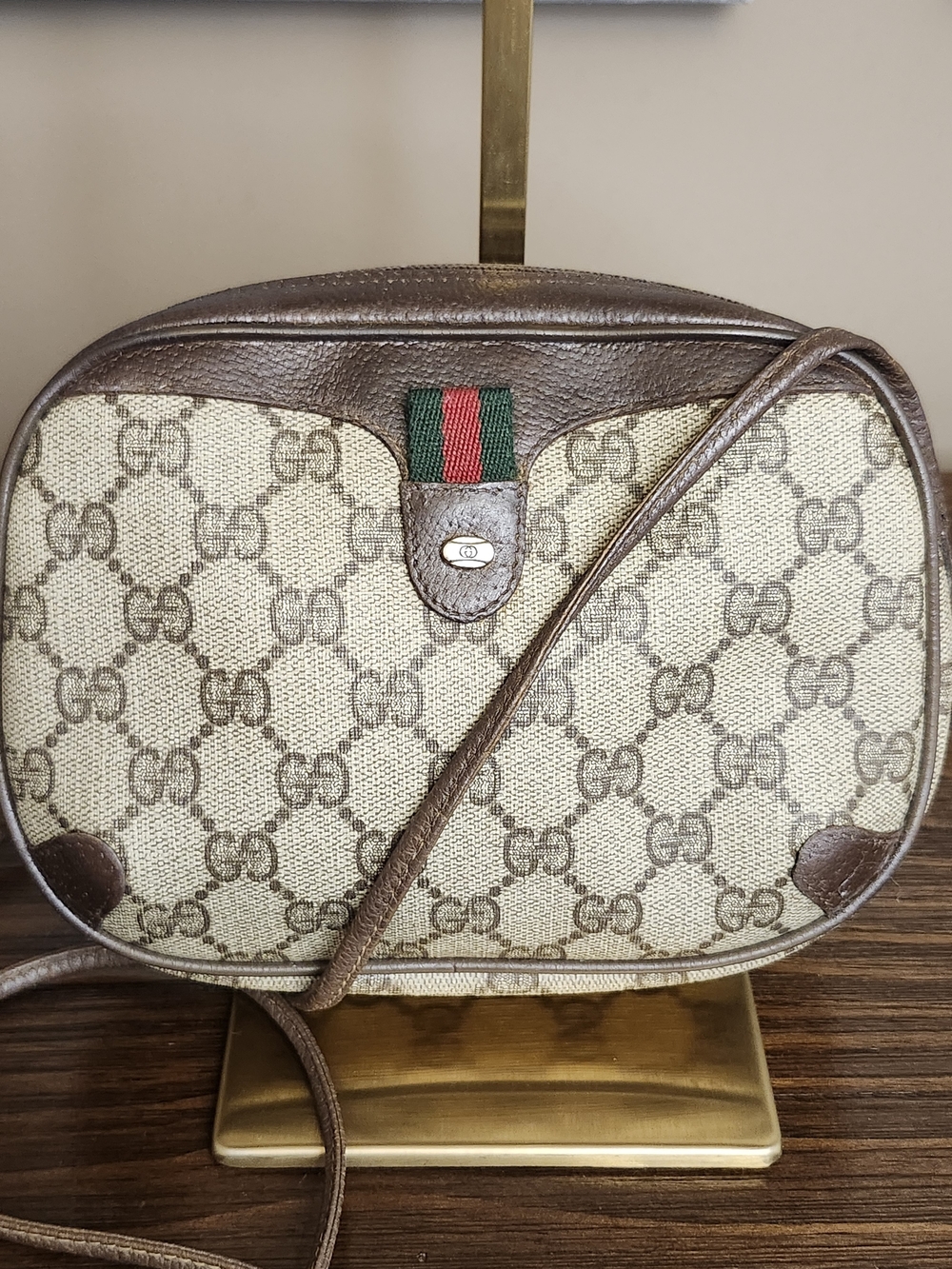 Gucci Sherry Line Supreme GG Monogram Crossbody Bag With Web Stripe